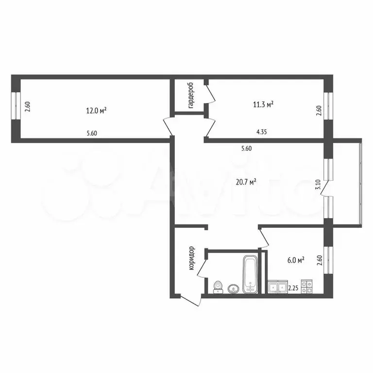 3-к. квартира, 60 м, 2/5 эт. - Фото 0