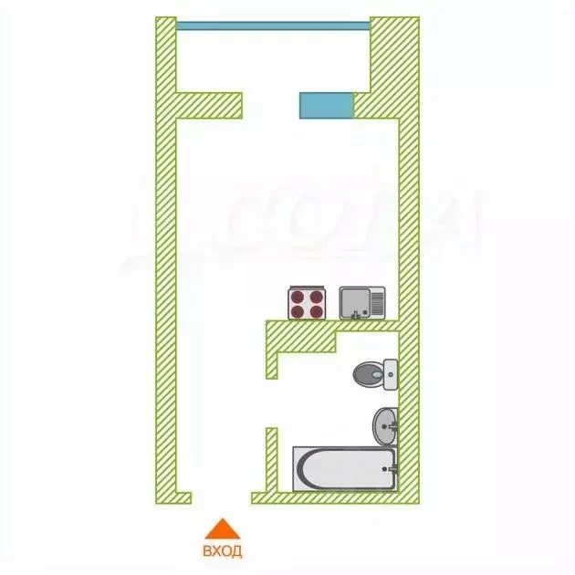Студия Тюменская область, Тюмень ул. Новоселов, 117 (15.9 м) - Фото 2