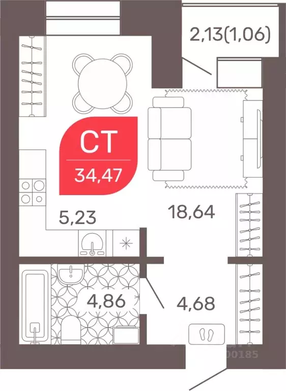 1-к кв. Забайкальский край, Чита Романовский мкр, 32 (34.6 м) - Фото 1