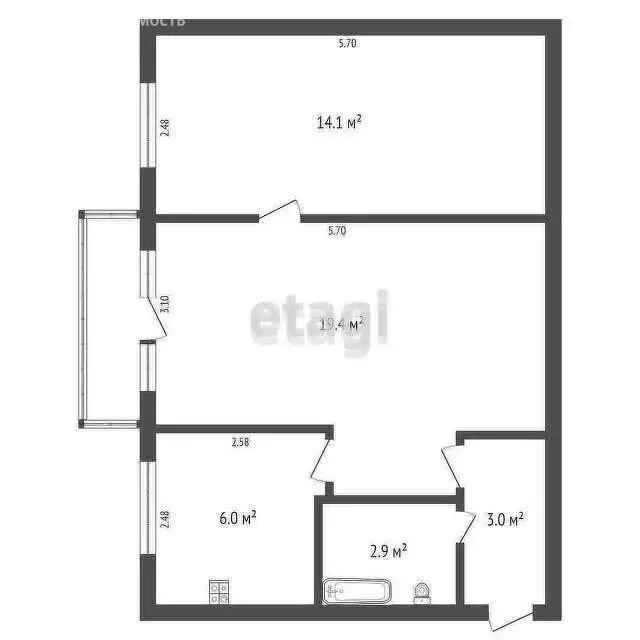 2-комнатная квартира: Салават, улица Островского, 39 (46.7 м) - Фото 1