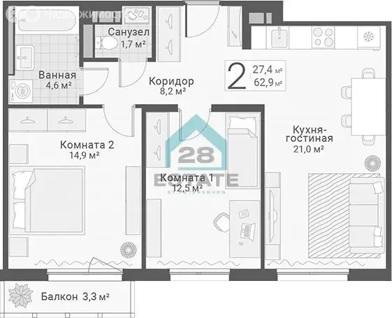 2-комнатная квартира: Санкт-Петербург, улица Руднева, 15 (64 м) - Фото 1