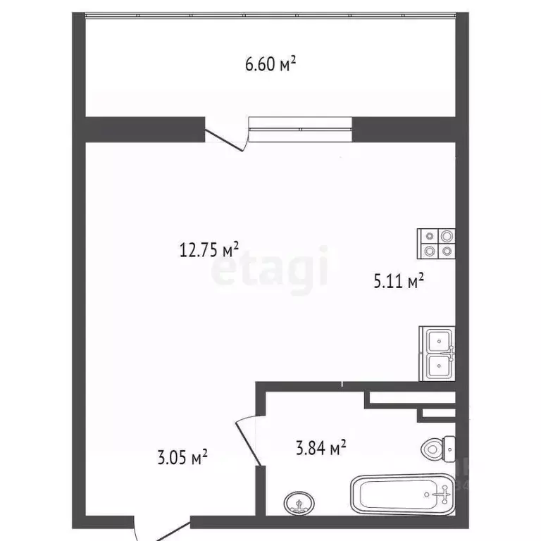 Студия Тюменская область, Тюмень Интернациональная ул., 199к3 (31.6 м) - Фото 2