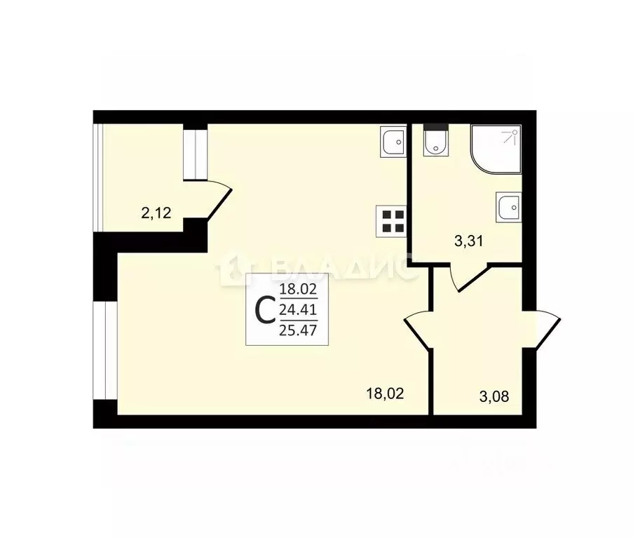 Студия Санкт-Петербург Пулковское ш., 95к3 (24.41 м) - Фото 2
