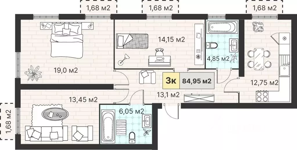 3-к кв. Калининградская область, Гурьевский муниципальный округ, пос. ... - Фото 0