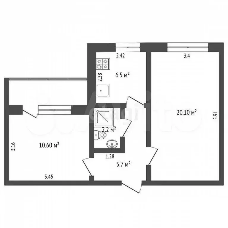 2-к. квартира, 42 м, 2/3 эт. - Фото 0