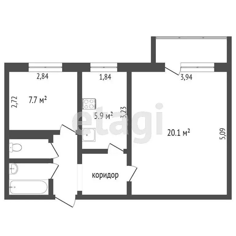 2-комнатная квартира: Тюмень, Холодильная улица, 13 (46 м) - Фото 1