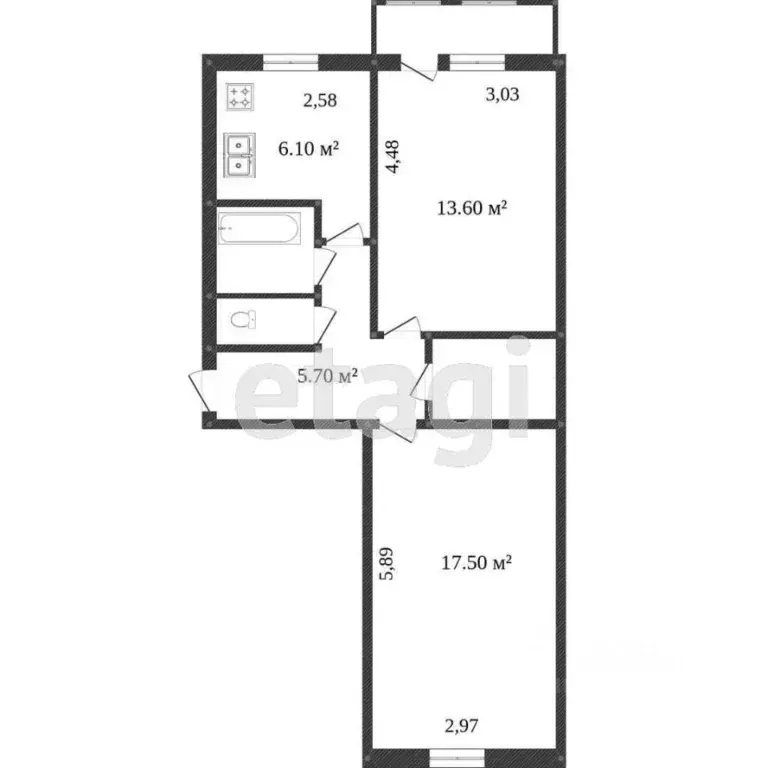 2-к кв. Вологодская область, Вологда Ярославская ул., 14 (44.9 м) - Фото 2