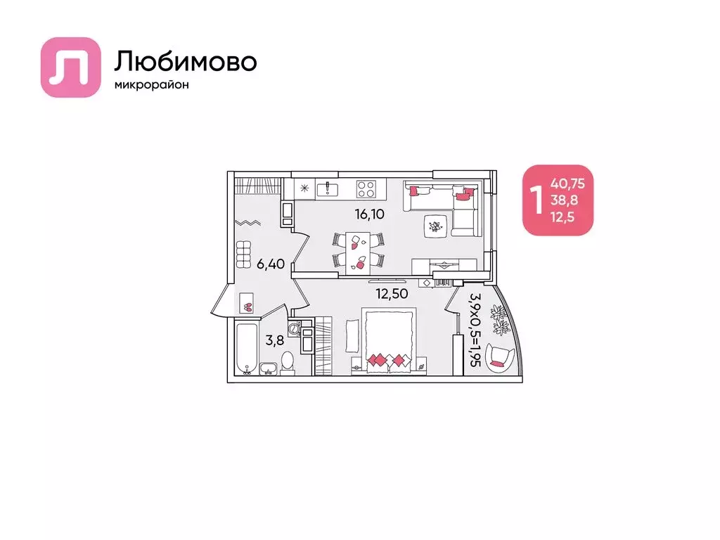 1-комнатная квартира: Краснодар, микрорайон Любимово (40.75 м) - Фото 0