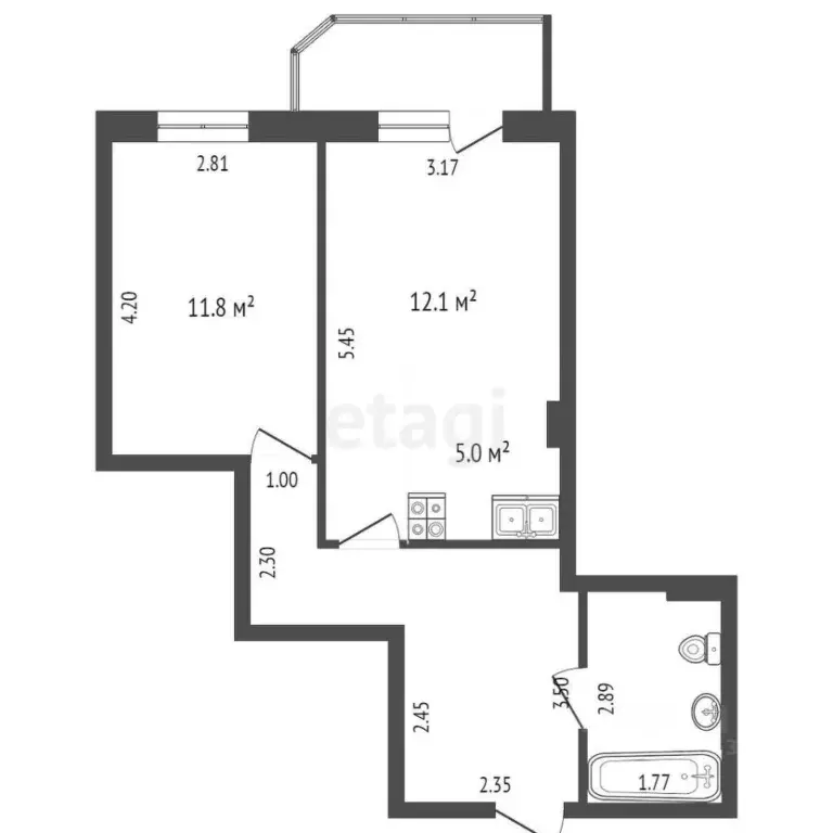 1-к кв. Ханты-Мансийский АО, Сургут ул. Крылова, 53 (46.3 м) - Фото 2