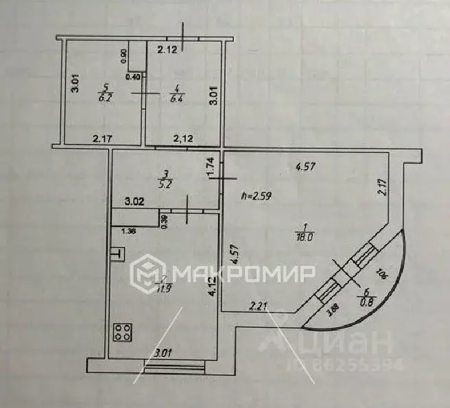 1-к кв. Татарстан, Казань ул. Хайдара Бигичева, 32 (48.5 м) - Фото 2