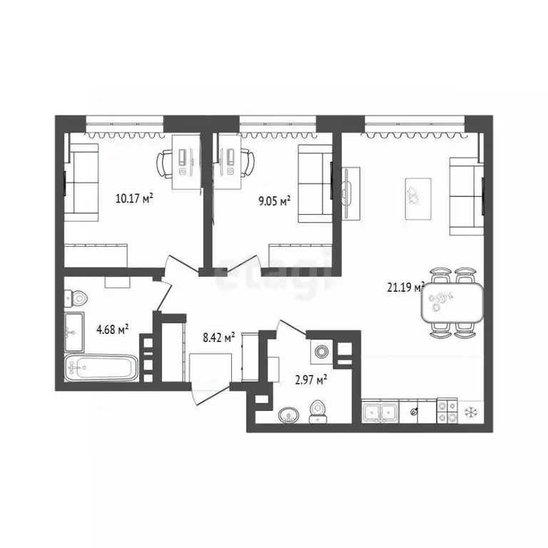 2-к кв. Тюменская область, Тюмень ул. Лесопарковая, 1к1 (56.0 м) - Фото 2