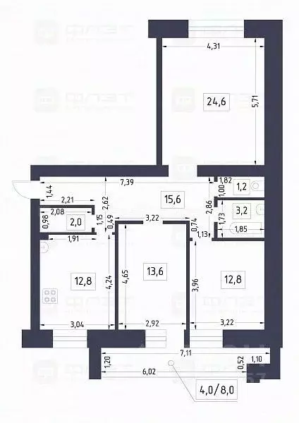 3-к кв. Татарстан, Казань ул. Юлиуса Фучика, 123 (90.4 м) - Фото 1