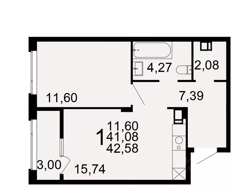 1-к кв. Тульская область, Тула Флагман жилой комплекс (41.08 м) - Фото 1