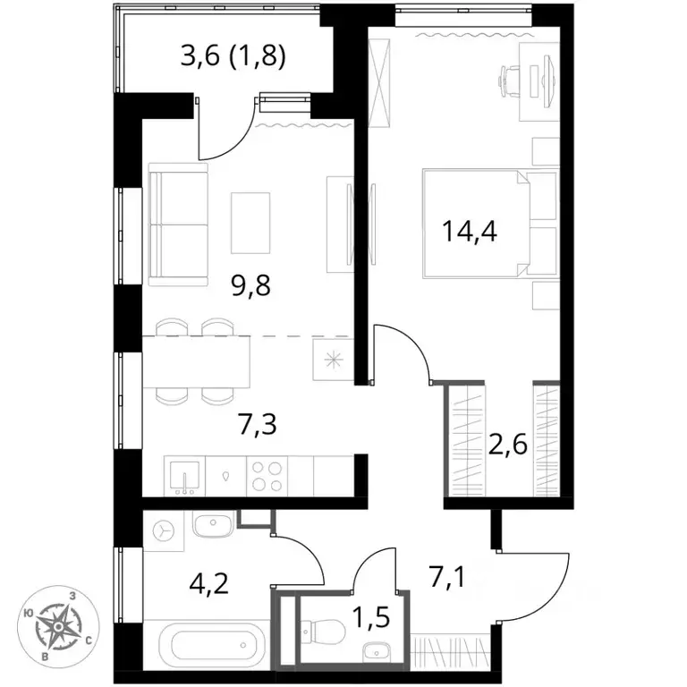 2-к кв. Московская область, Ленинский городской округ, д. Сапроново ... - Фото 2