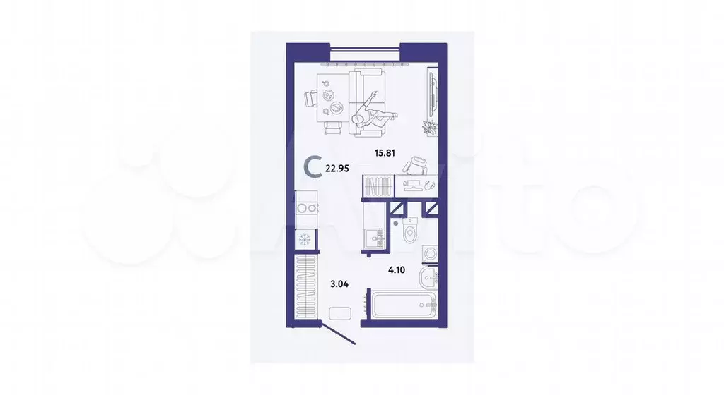 Квартира-студия, 23 м, 4/13 эт. - Фото 1