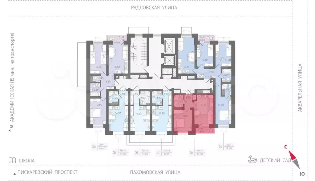 1-к. квартира, 35,6 м, 2/21 эт. - Фото 0