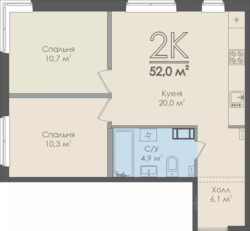2-к кв. Новгородская область, Великий Новгород Нехинская ул., 20 (52.0 ... - Фото 1