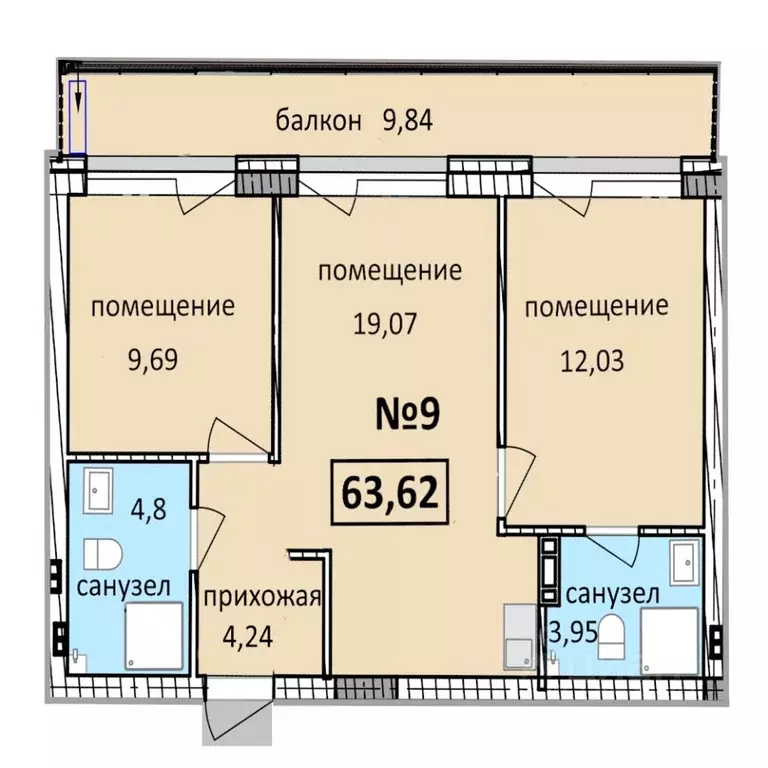 3-к кв. Калининградская область, Балтийск  (63.62 м) - Фото 0