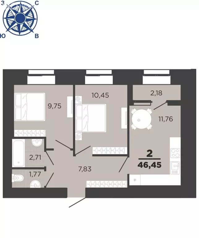 2-комнатная квартира: Семчино, Семчинская улица, 8 (46.45 м) - Фото 0