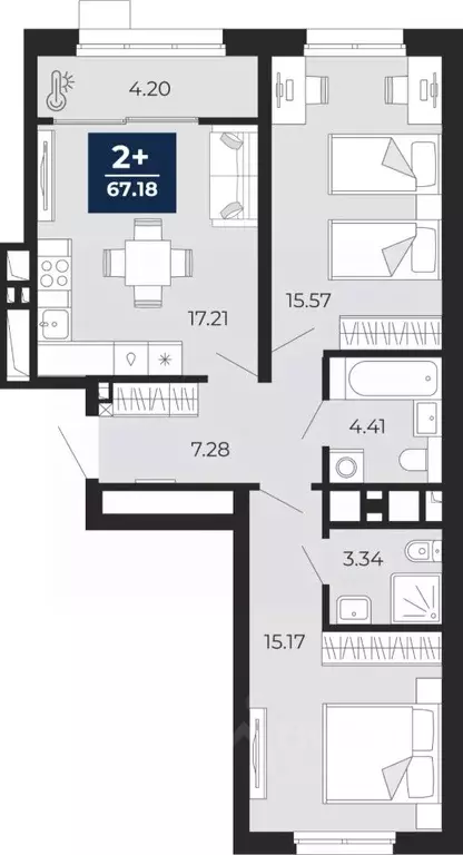 2-к кв. Тюменская область, Тюмень Беринг жилой комплекс (67.18 м) - Фото 1