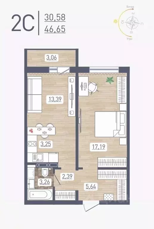 2-к кв. Новосибирская область, Новосибирск ул. Забалуева, 96 (46.65 м) - Фото 0