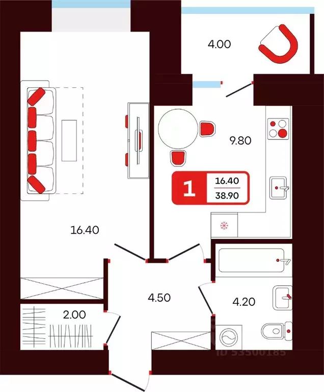 1-к кв. Башкортостан, Туймазы пер. Луначарского, 5 (38.9 м) - Фото 1