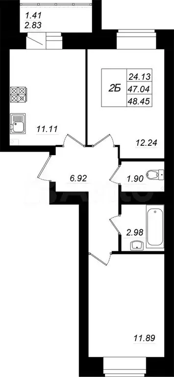 2-к. квартира, 48,5м, 4/10эт. - Фото 0