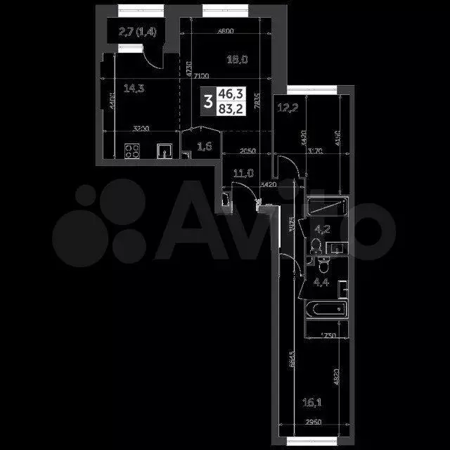 3-к. квартира, 83 м, 22/48 эт. - Фото 0