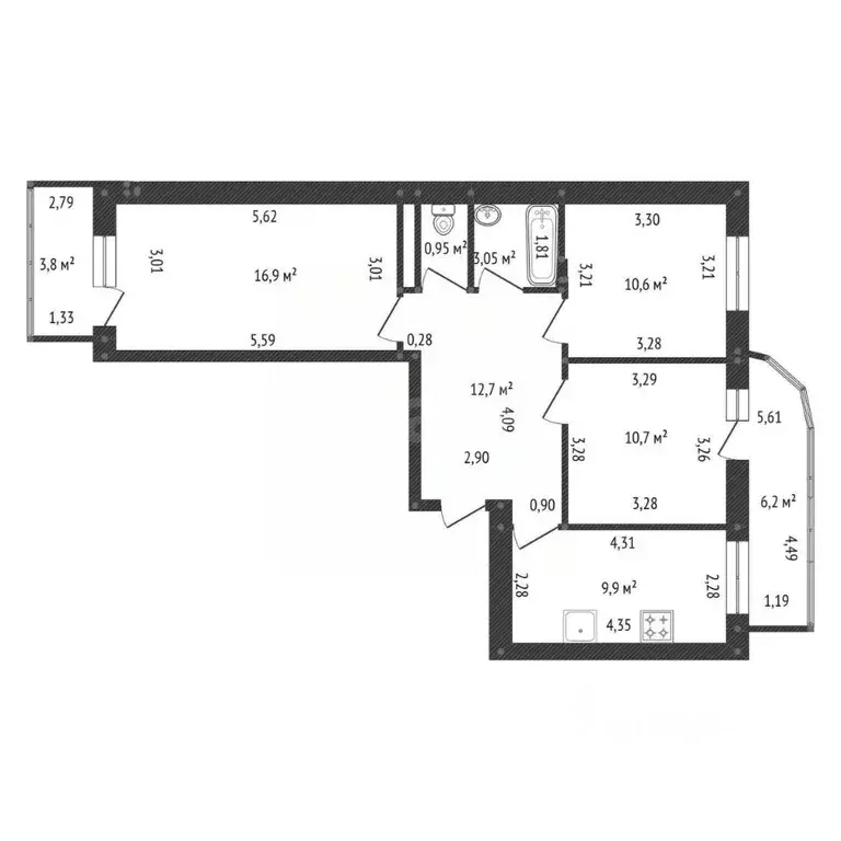 3-к кв. Башкортостан, Уфа Дагестанская ул., 14 (70.5 м) - Фото 2