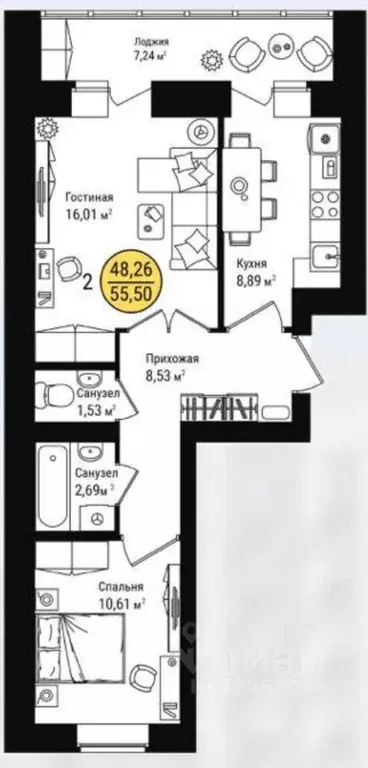 2-к кв. Марий Эл, Йошкар-Ола городской округ, с. Семеновка Семейный ... - Фото 1