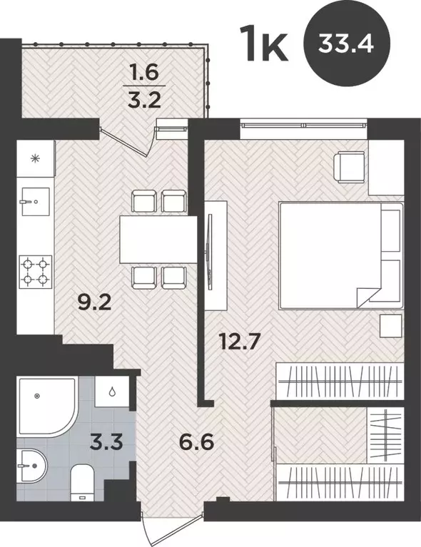 1-к кв. Калининградская область, Калининград Тихорецкая ул. (33.4 м) - Фото 1