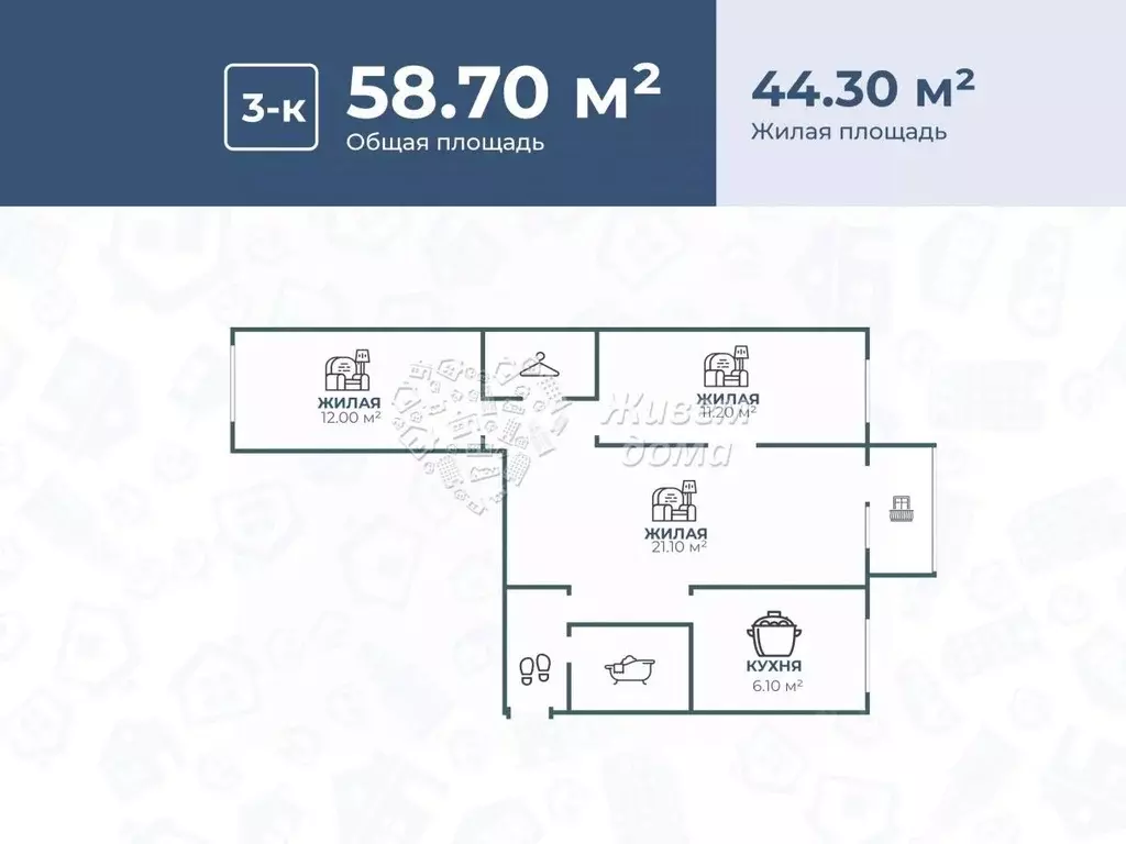 3-к кв. Волгоградская область, Волгоград Бобруйская ул., 4 (58.7 м) - Фото 1