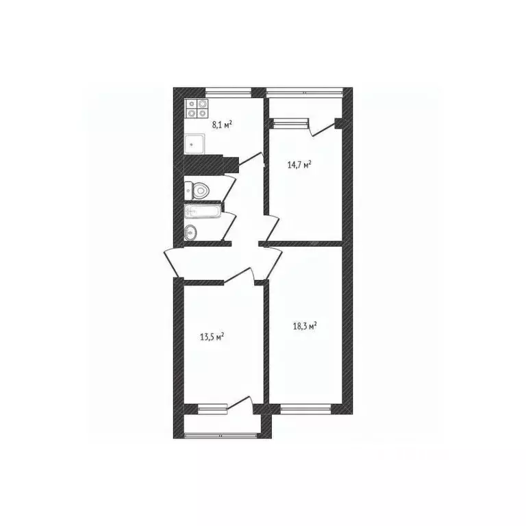 3-к кв. Белгородская область, Белгород Почтовая ул., 50 (66.9 м) - Фото 2