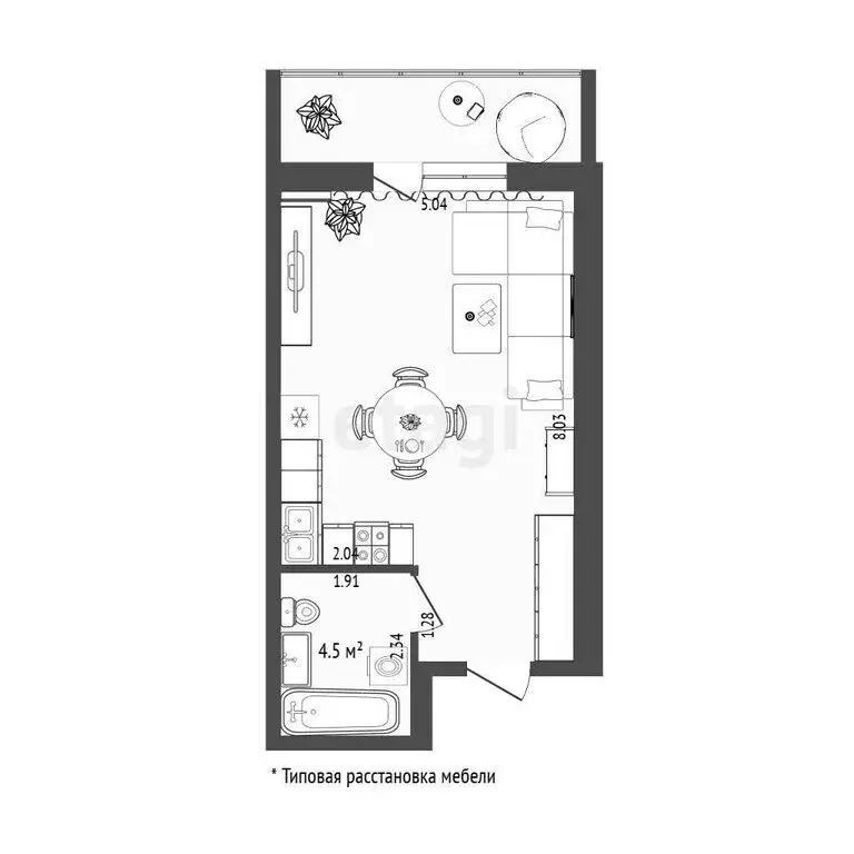 Квартира-студия: Тюмень, Мало-Загородная улица, 19 (42.4 м) - Фото 1