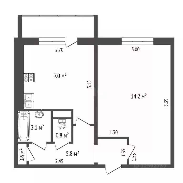 1-к кв. Тамбовская область, Тамбов ул. Дмитрия Карбышева, 6 (30.8 м) - Фото 2
