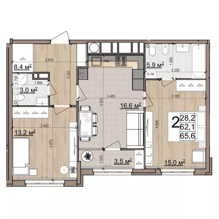 2-к кв. Рязанская область, Рязань Еврокласс жилой комплекс (65.6 м) - Фото 1