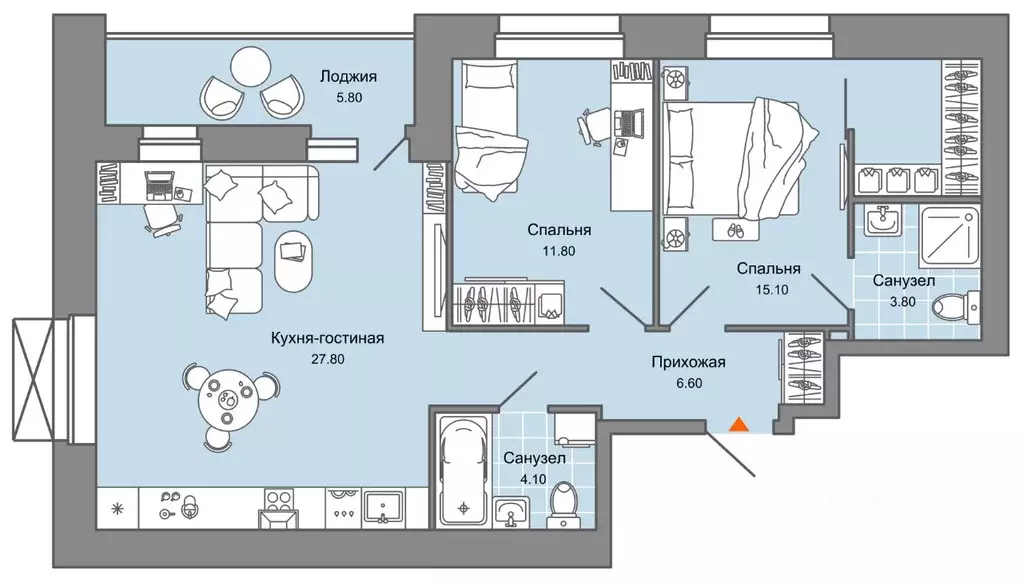 2-к кв. Пермский край, Пермь ул. Дзержинского, 31А (72.0 м) - Фото 2