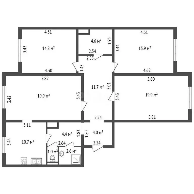 4-комнатная квартира: Санкт-Петербург, Богатырский проспект, 52 (108.6 ... - Фото 2