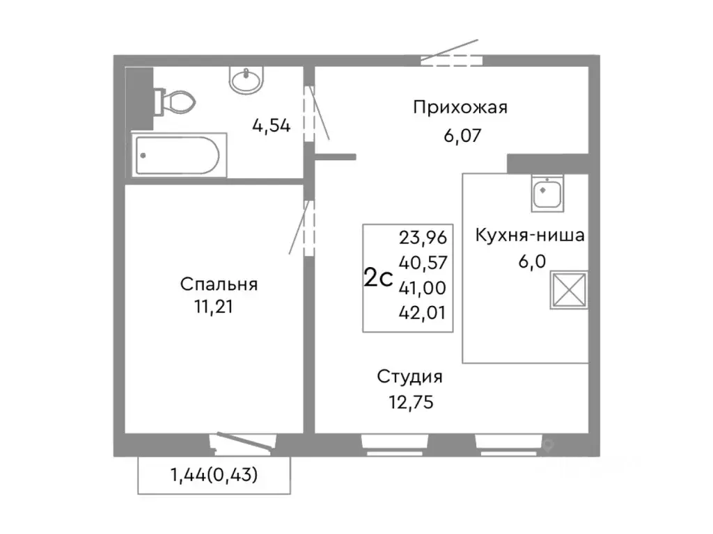 2-к кв. Челябинская область, Челябинск ул. Танкистов, 175 (41.0 м) - Фото 1