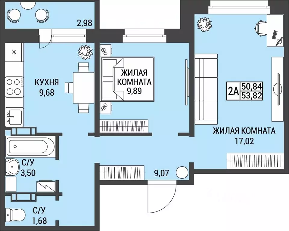 2-к кв. Архангельская область, Архангельск  (50.84 м) - Фото 0