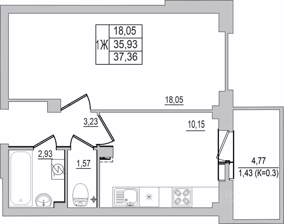 1-к кв. Псковская область, Псков ул. Юности, 32 (37.36 м) - Фото 1
