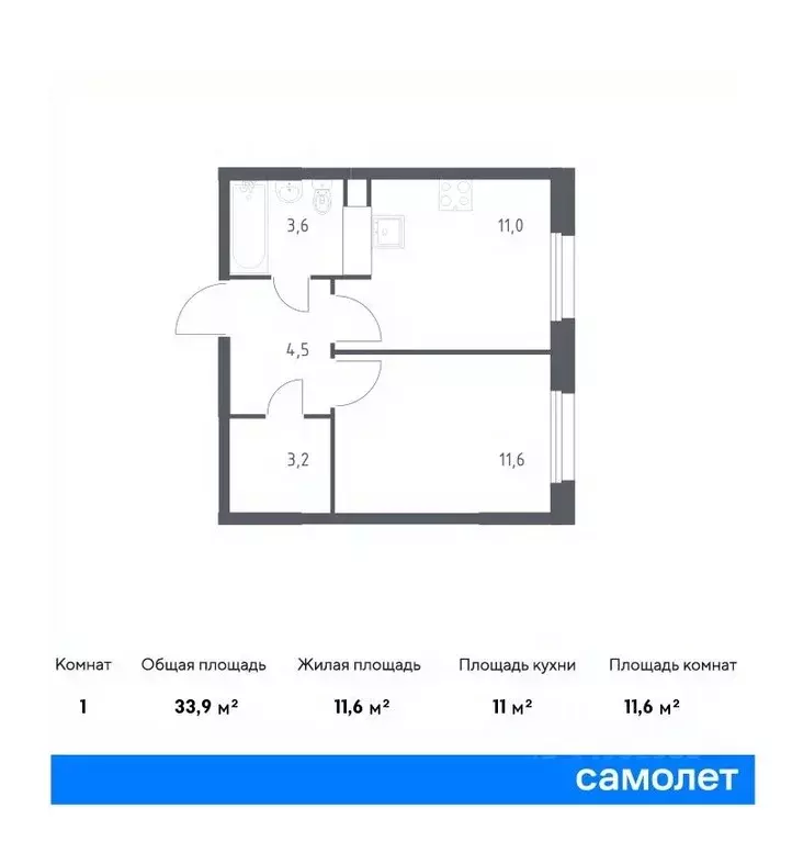 1-к кв. Москва д. Столбово, Эко Бунино жилой комплекс, 15 (33.9 м) - Фото 0