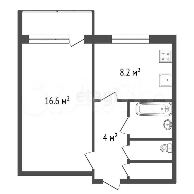 1-к. квартира, 34 м, 5/5 эт. - Фото 0