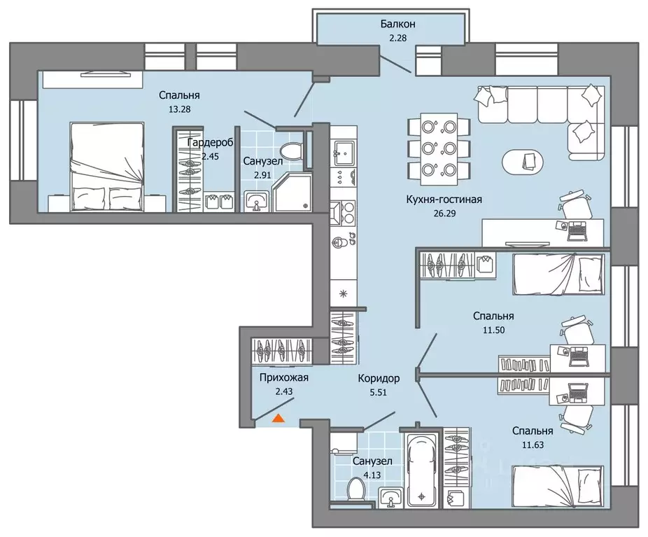 3-к кв. Пермский край, Пермь ул. Дзержинского, 35А (81.0 м) - Фото 2
