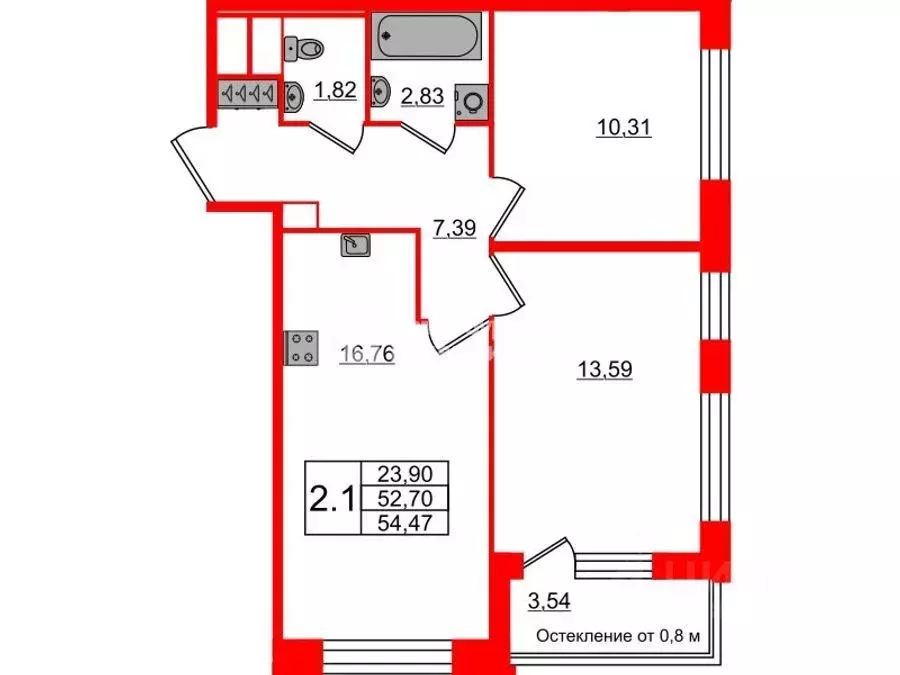 2-к кв. Санкт-Петербург Кубинская ул., 76к1 (51.7 м) - Фото 1