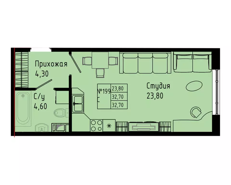 Квартира-студия: Коммунар, Железнодорожная улица, 41к2 (32.7 м) - Фото 1