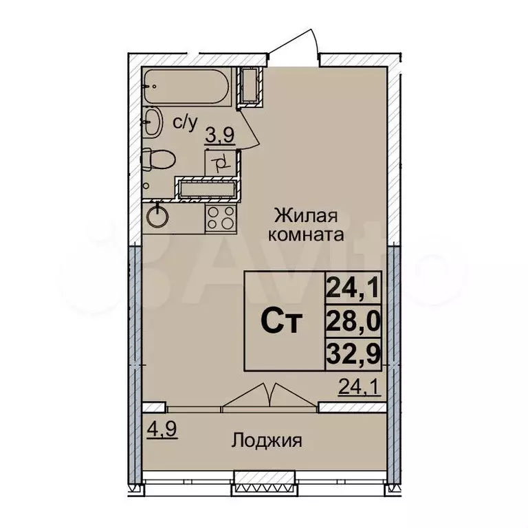 Квартира-студия, 32 м, 18/24 эт. - Фото 0