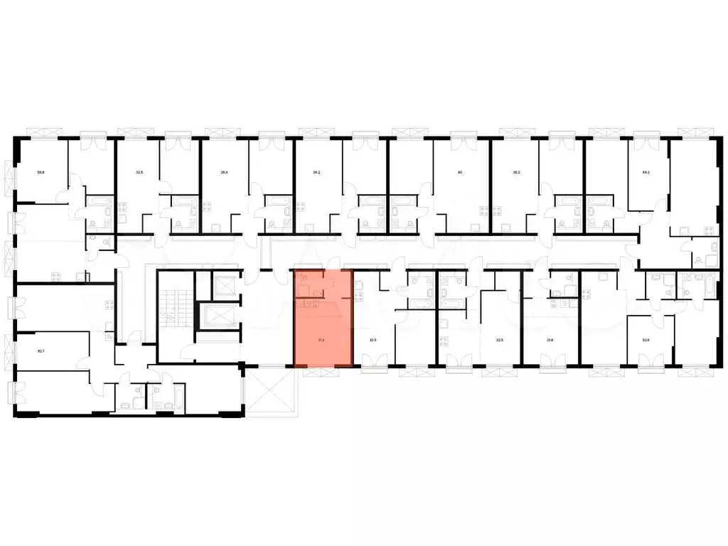 Квартира-студия, 21,8м, 2/9эт. - Фото 1