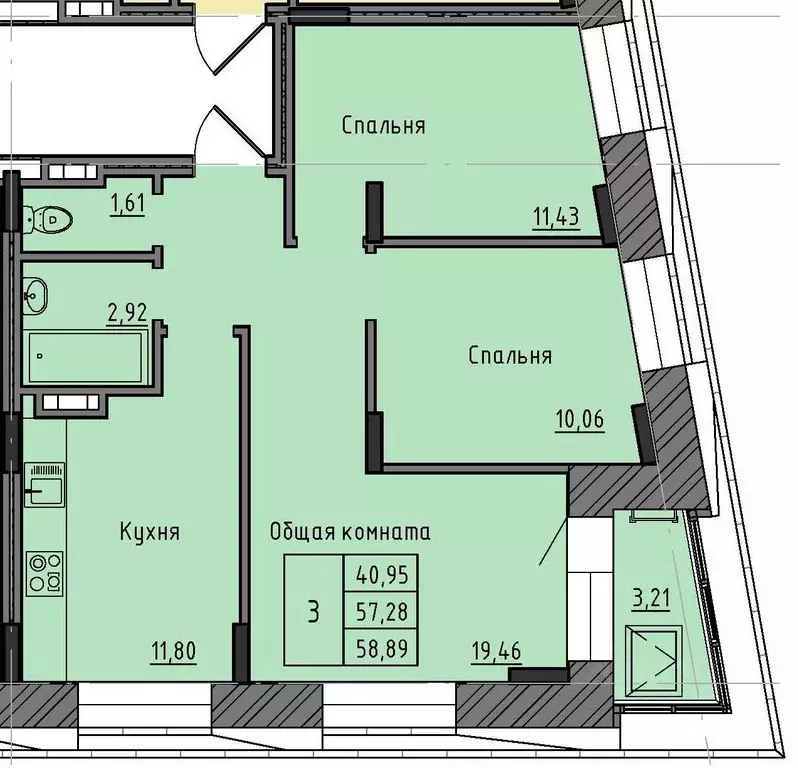 3-к кв. Саха (Якутия), Якутск Залог мкр, 37-й кв-л,  (58.89 м) - Фото 1