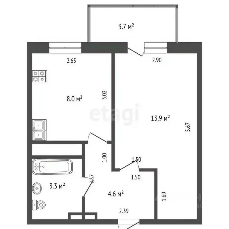 1-к кв. Тюменская область, Тюмень ул. Пермякова, 81 (29.8 м) - Фото 2